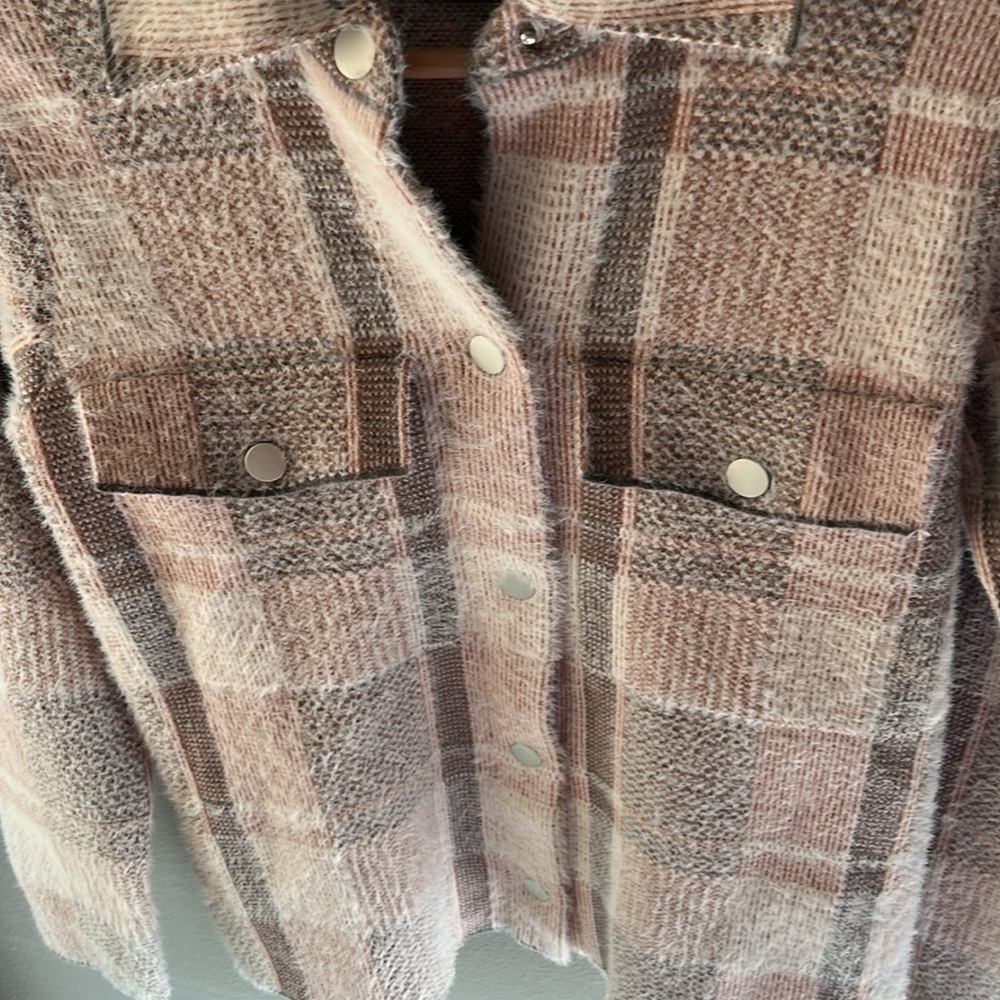 Rachel Zoe Super Soft Fuzzy Eyelash Plaid Snap Button Shacket Jacket Size XS - Picture 5 of 9